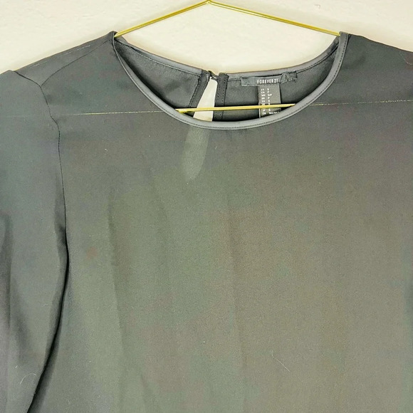 Forever 21 Women's Black Sheer Long Sleeve Top Small Minimalist Elegant - Picture 4 of 9